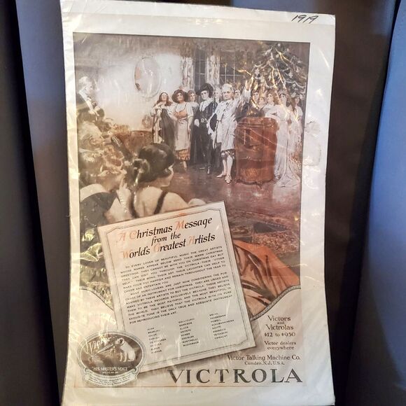 1919 Victor Victrola Ad Poster Print, A Christmas Message From Artists, 16 X 11 - Picture 1 of 9